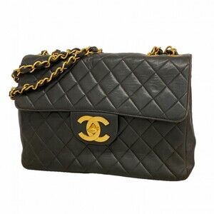Chanel Shoulder Bag, Large Matelass√©, Double Chain, Lambskin, Black, Women's